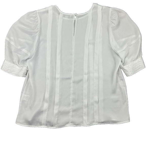 Current Air LA Gorgeous White pleated Blouse with balloon Short Sleeve Sz Large - Picture 5 of 13